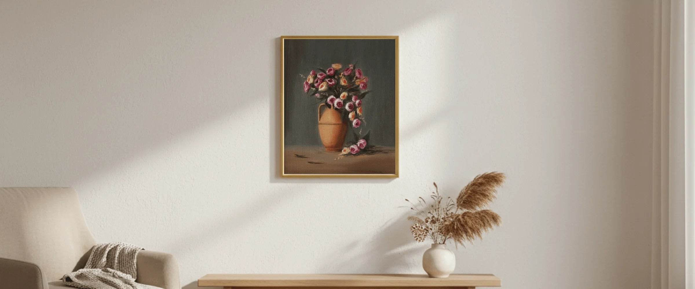 Original Still Life and floral oil paintings. This collection brings together original oil paintings of still life and florals - domestic objects and garden flowers, arranged and lit to tell a story. 
