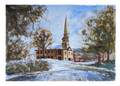 Local artist.Original watercolour painting of St Paul's Church Birmingham Jewellery Quarter on a cold bright winter day