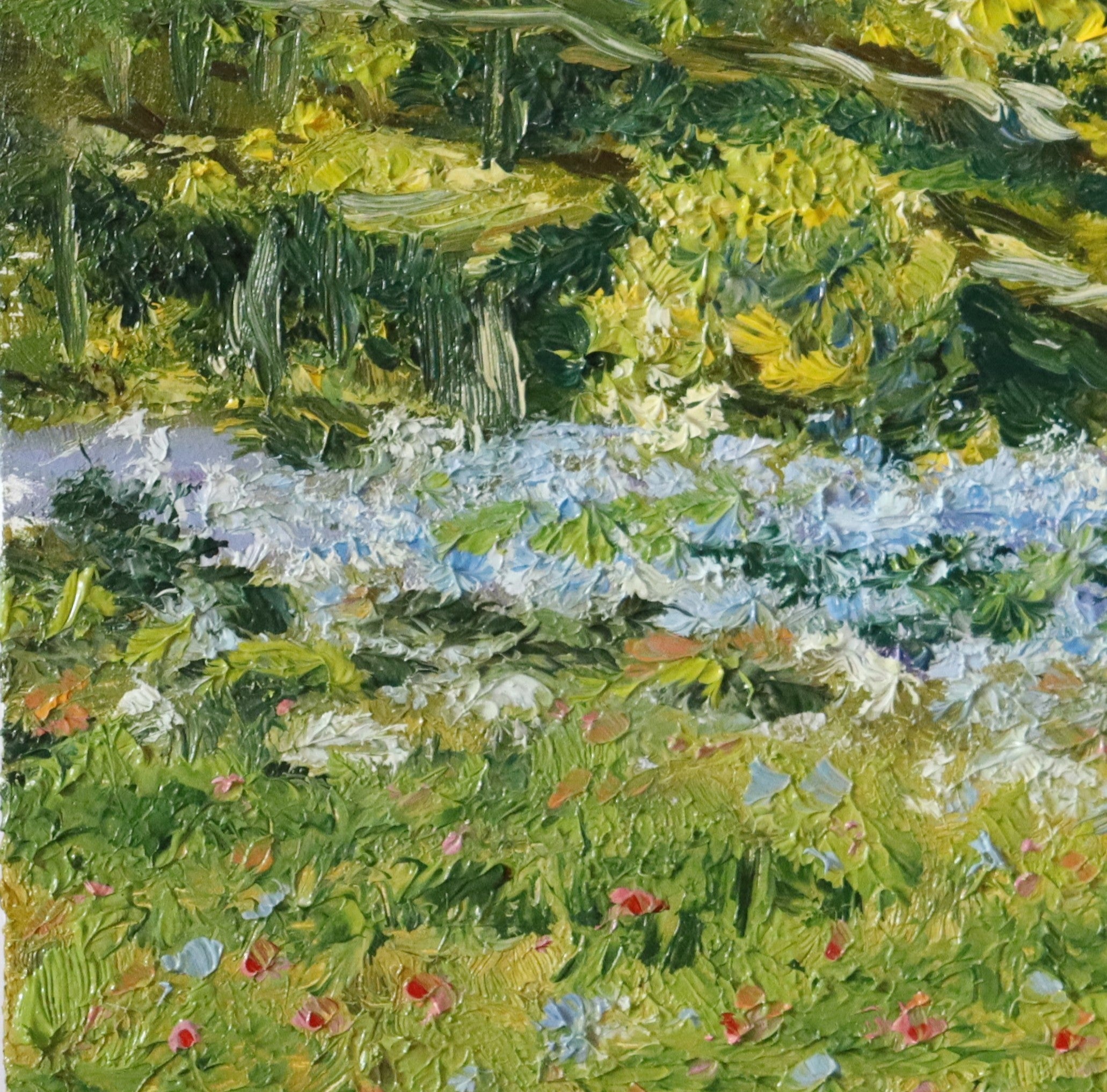 Original plein air oil painting of bluebells on Beacon Hill Lickey Hills Birmingham, painted from life in spring