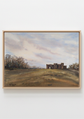 Original watercolour painting of Beacon Hill Toposcope Lickey Hills Birmingham at the turn from summer to autumn, burnt grasses and dramatic clouds