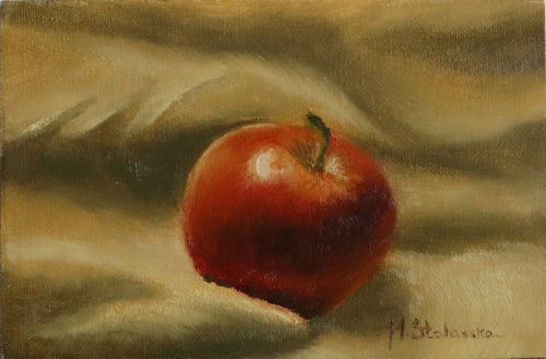 Before the Apple Pie original oil still life  apple painting in ornate black wooden frame, approx. 18.5 x 23.5 cm, by Marta Stolarska Fine Art, ready to hang