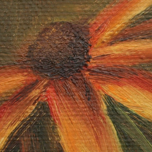 Small framed Original oil painting of Brown-Eyed Susan flowers, golden daisy-like blooms in a floral still life