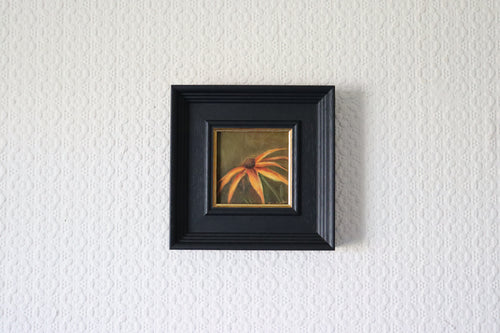 Small framed Original oil painting of Brown-Eyed Susan flowers, golden daisy-like blooms in a floral still life