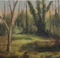 Original oil painting of Frankley Bog Lickey Hills Birmingham at dawn, hidden wetland with early morning light and birdsong