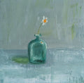 Original oil painting of green glass, light through a green glass vessel in a luminous still life
