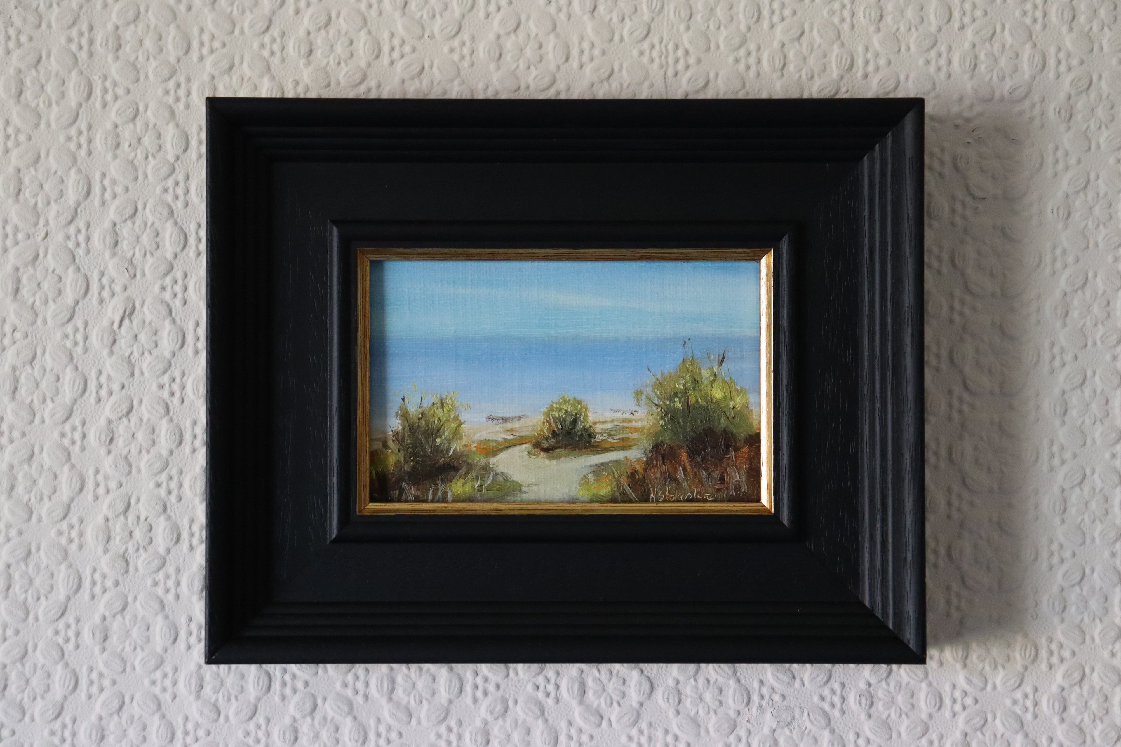 framed Original oil painting of Corton Sands Suffolk beach, coastal landscape by a local artist  Marta Stolarska Fine Art