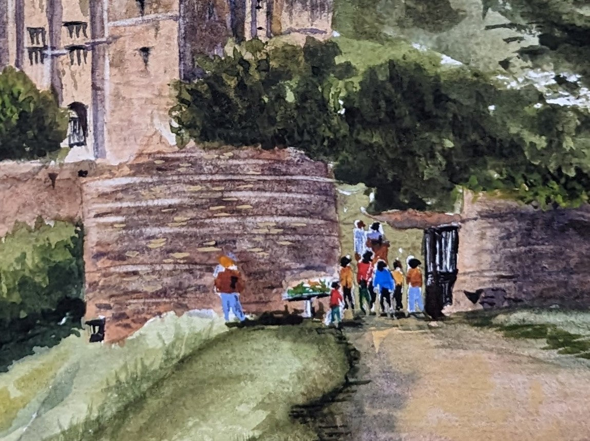 Detail of Kenilworth Castle limited edition print - stone ruins and landscape, expressive watercolour brushwork by Marta Stolarska Fine Art, edition of 50