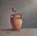Original oil painting of large terracotta glow, warm terracotta vessel in Mediterranean golden light