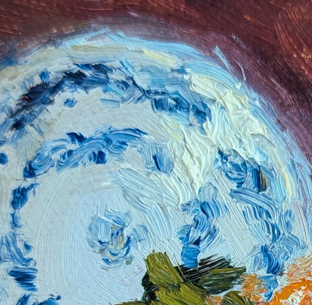 Original oil painting of Nana's china, beloved vintage crockery in a personal and tender still life