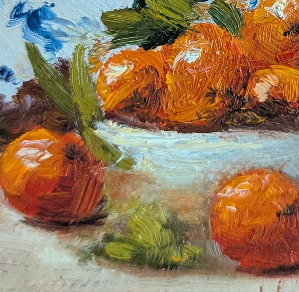 Original oil painting of Nana's china, beloved vintage crockery in a personal and tender still life
