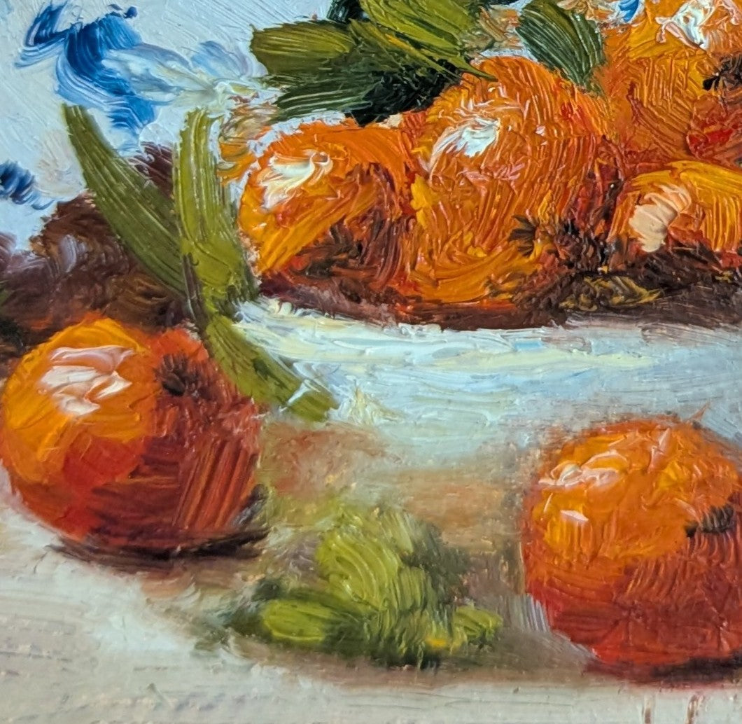Original oil painting of Nana's china, beloved vintage crockery in a personal and tender still life
