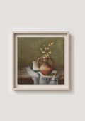 Original oil painting of old terracotta, aged ceramic pot in warm earthy tones still life