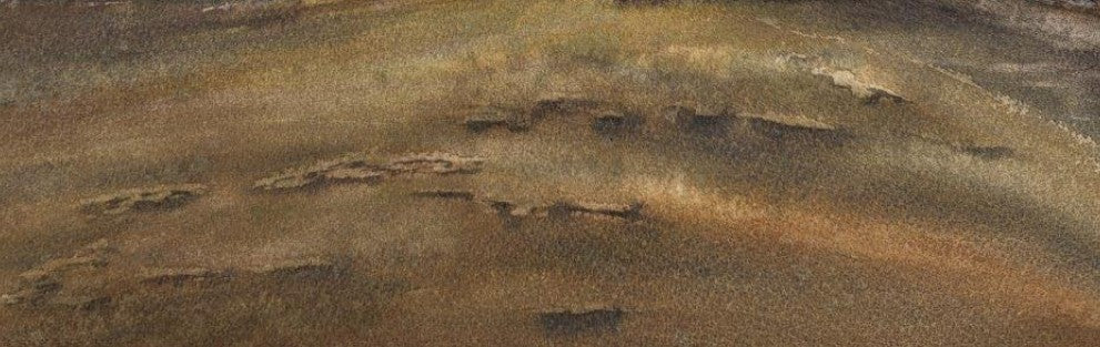 Original watercolour painting of Beacon Hill Toposcope Lickey Hills Birmingham at the turn from summer to autumn, burnt grasses and dramatic clouds - close up