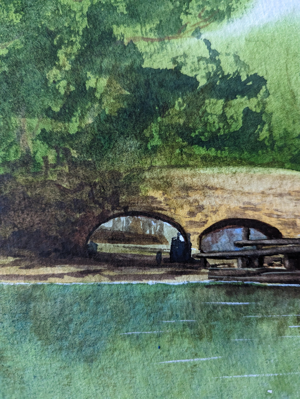 Original watercolour painting of Birmingham canals in spring with narrowboat and ducks, Georgian canal network