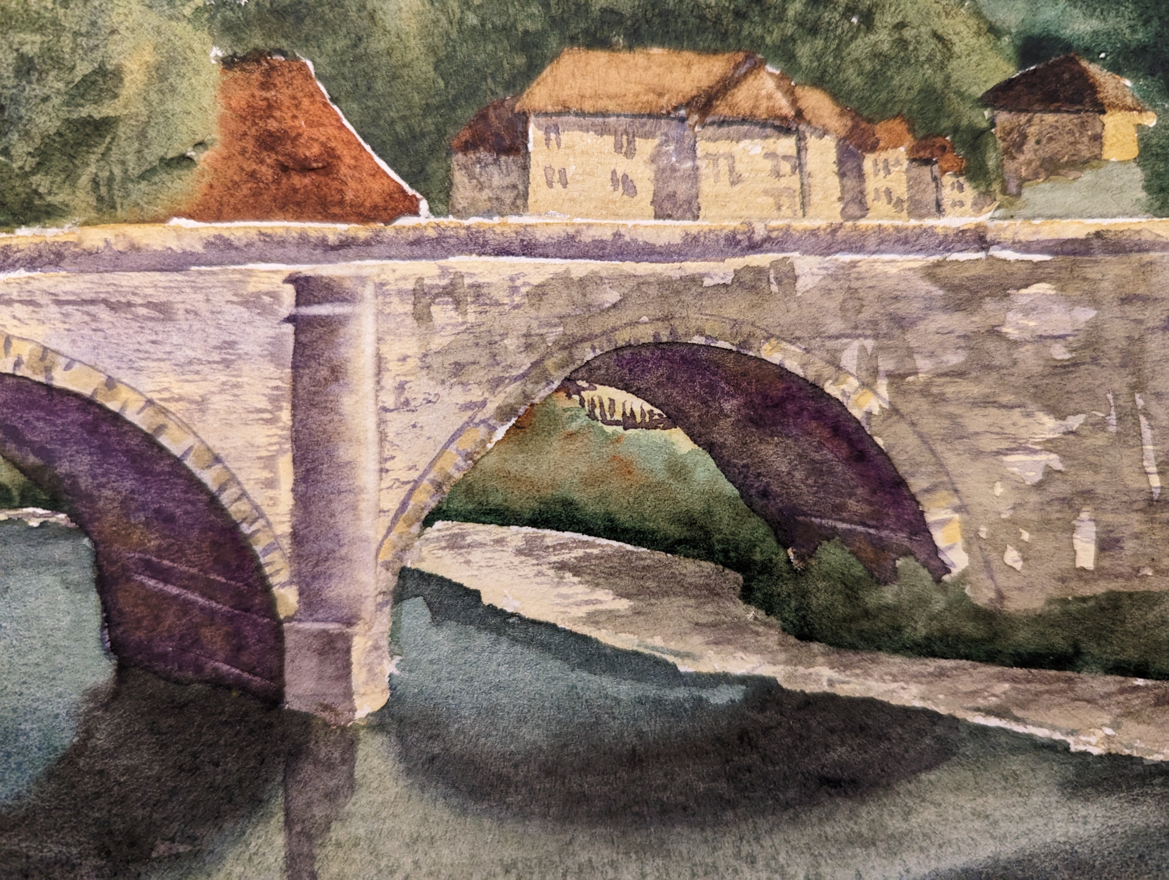 Ludlow Castle with Dinham Bridge fine art print displayed - watercolour-based limited edition by Marta Stolarska, Welsh Marches landscape, archival Claria Photo HD inks