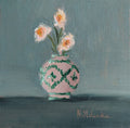 Original oil still life painting with green design, decorative vessel with green tones by Marta Stolarska