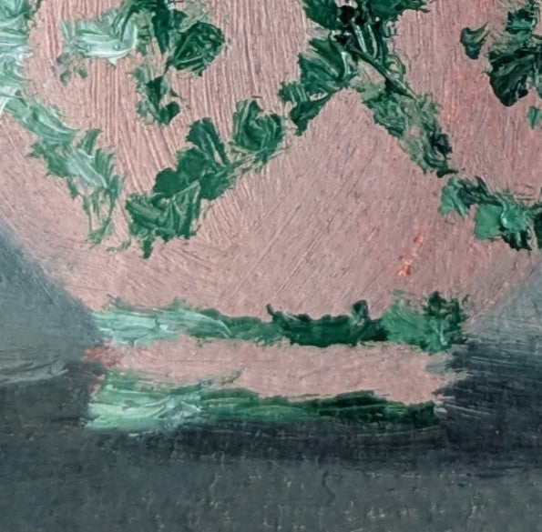 Original oil still life painting with green design, decorative vessel with green tones by Marta Stolarska