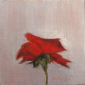 Original oil painting of a red rose, classic floral still life on handmade linen board by Marta Stolarska