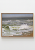Strong Waves at Gunton Beach - original oil painting of powerful breaking waves on a cold early spring morning on the Suffolk coast. Oil on handmade canvas board, 8 x 6 inches, by Marta Stolarska.