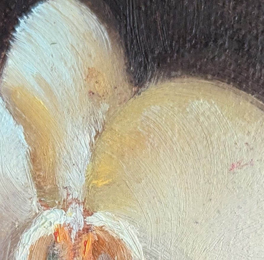 Original oil painting of a summer orchid, elegant tropical flower in a still life by Marta Stolarska