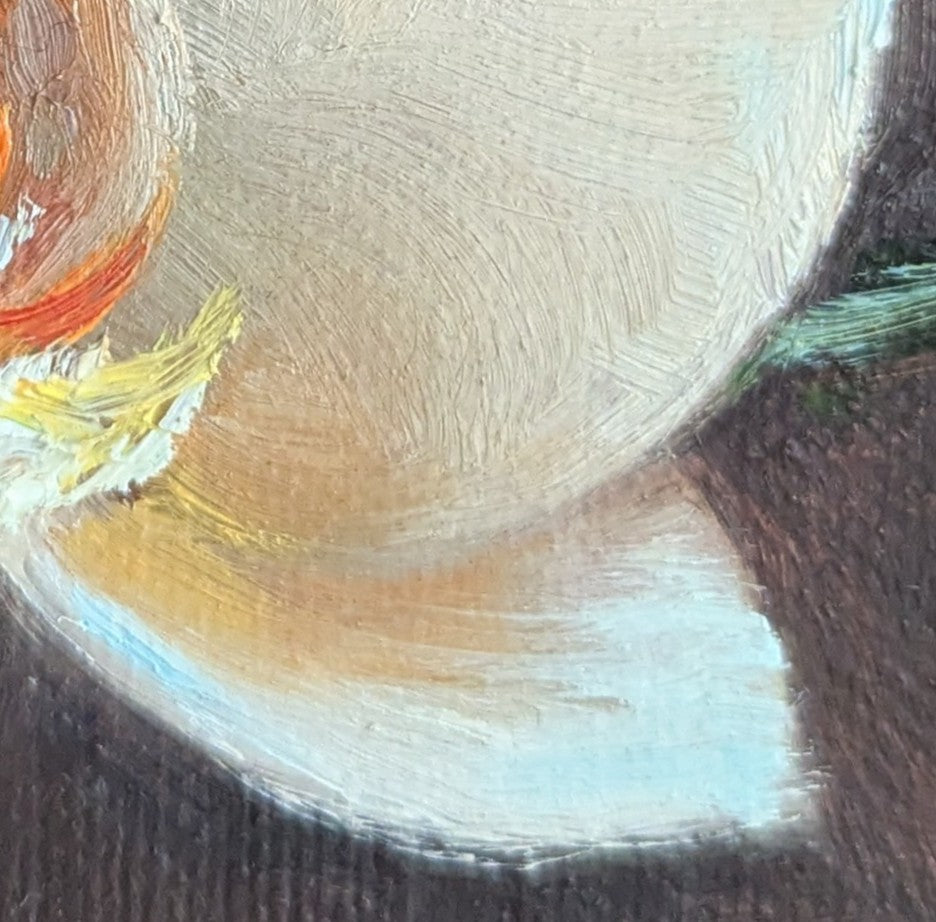 Original oil painting of a summer orchid, elegant tropical flower in a still life by Marta Stolarska