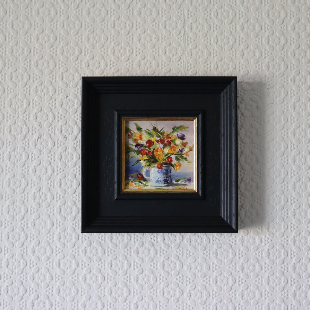 Framed Original oil painting of Summer's Joy, bright cheerful floral still life in warm summer colours