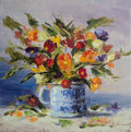 Original oil painting of Summer's Joy, bright cheerful floral still life in warm summer colours