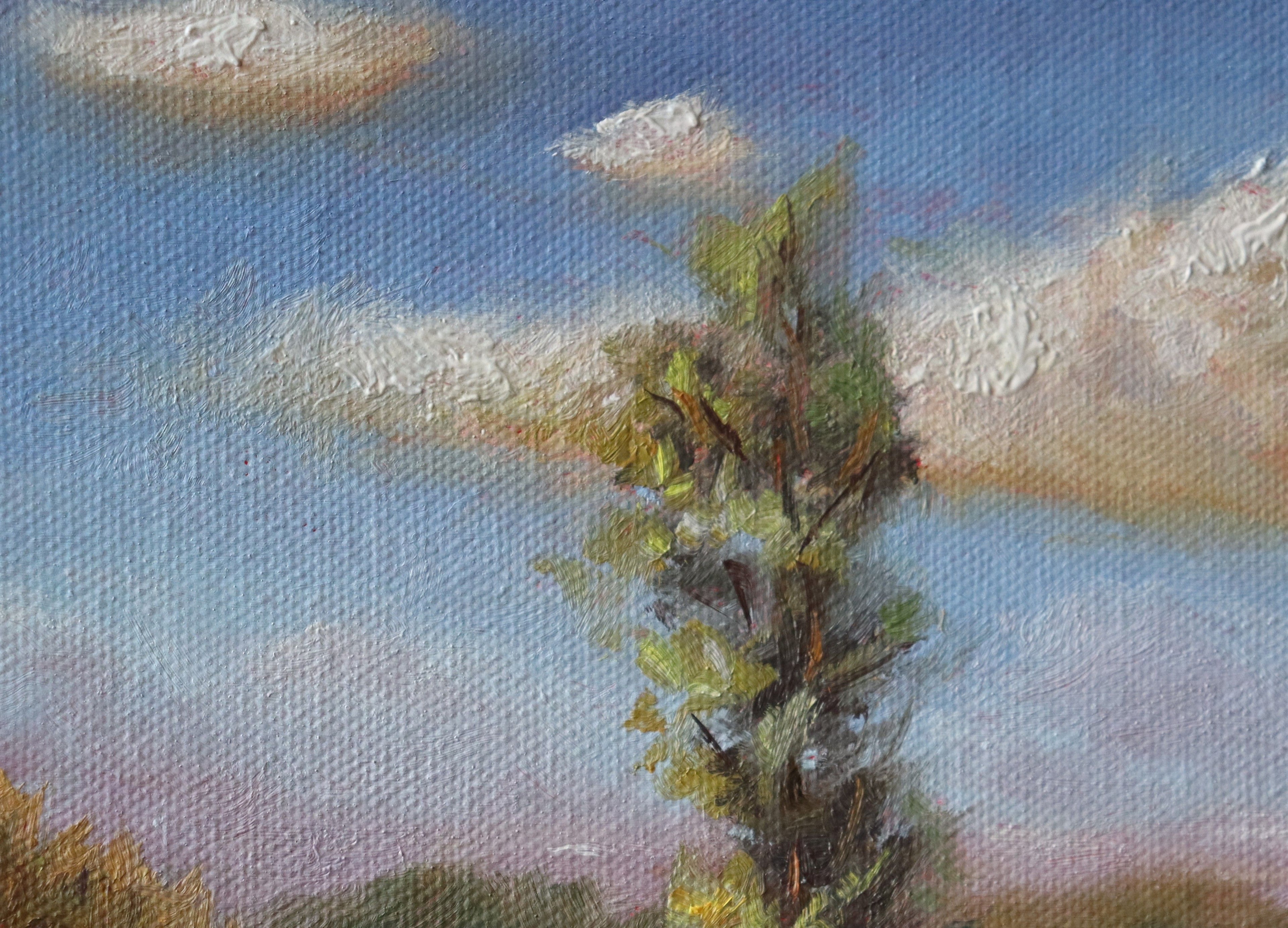 Original oil painting looking towards the east, open landscape with wide sky by Marta Stolarska Fine Art