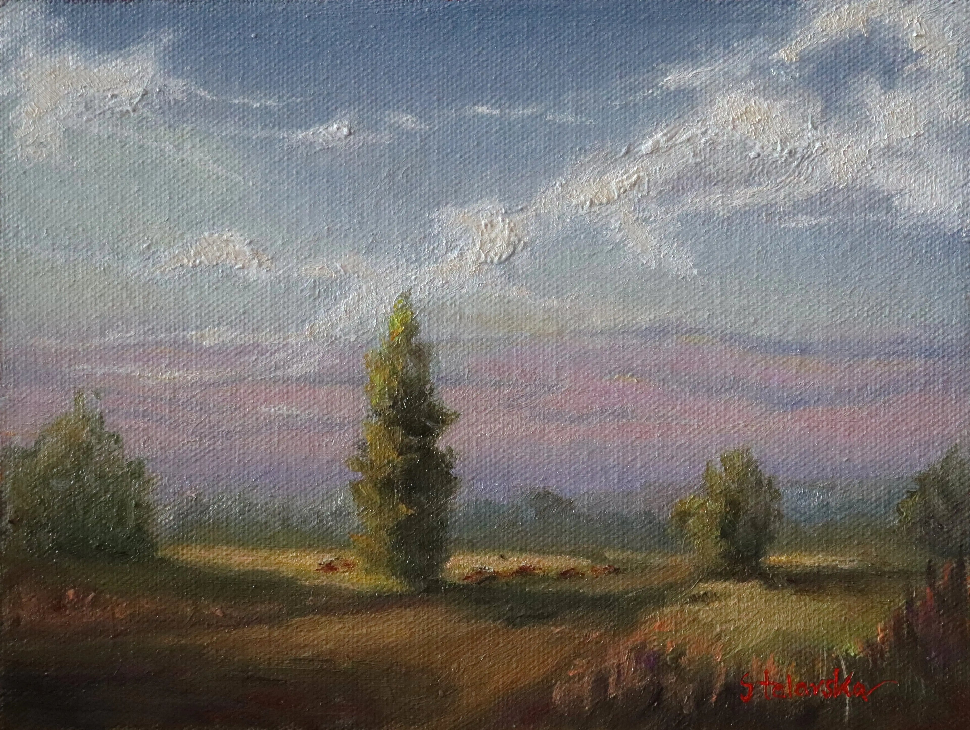 Original oil painting looking towards the east, open landscape with wide sky by Marta Stolarska Fine Art