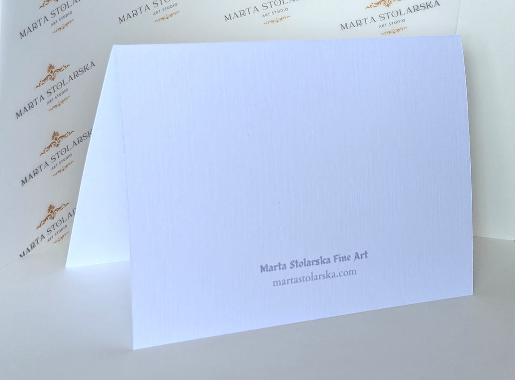 Set of fine art greeting cards featuring castle paintings by Marta Stolarska, printed on premium card