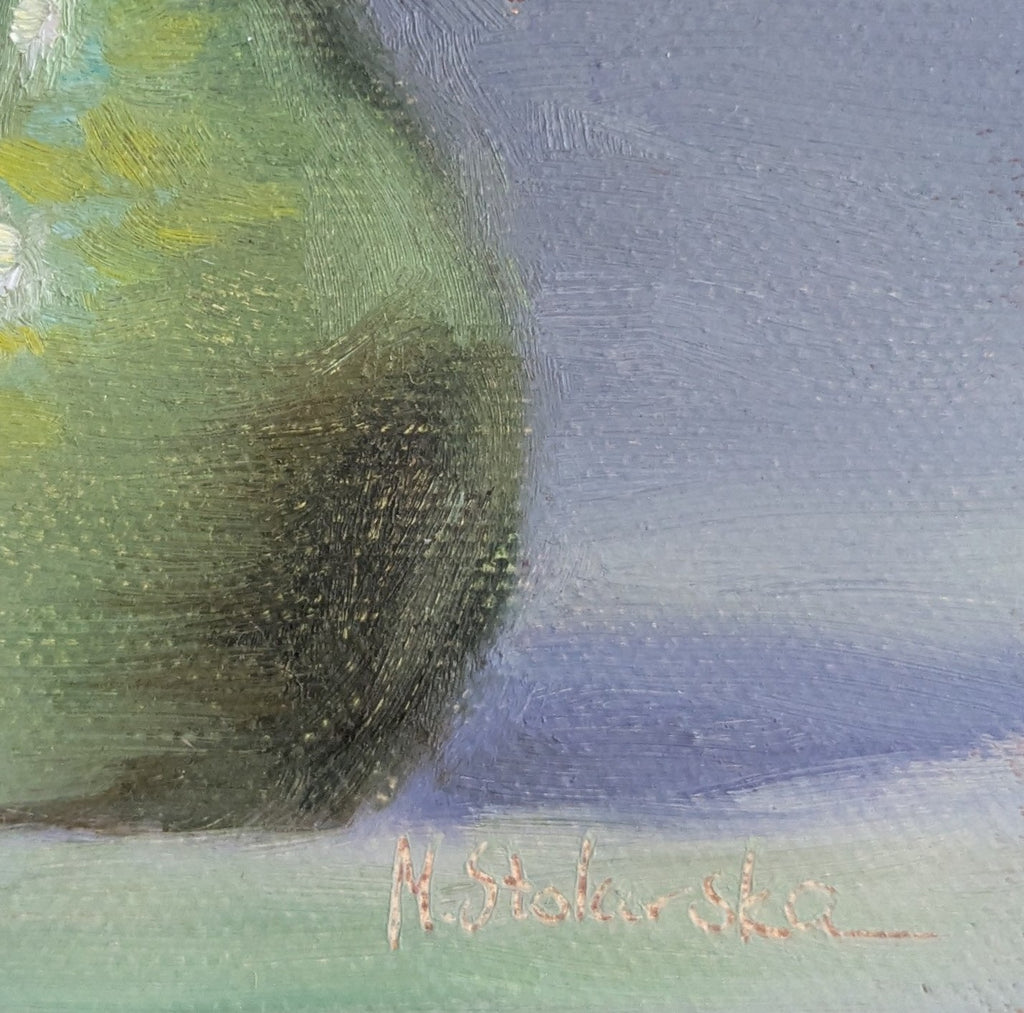 Original oil painting of a water jug, classic ceramic vessel in a simple elegant still life