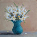 Original oil painting of a wildflower bouquet, delicate mixed flowers in a vase by Marta Stolarska