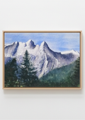 Original watercolour painting of a large snow-covered winter mountain, pale blues and whites on archival cotton paper